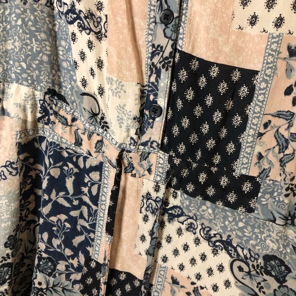 Cato Quilted Patchwork Long Sleeve V Neck Dress Blue Pink Size Medium - Picture 4 of 7